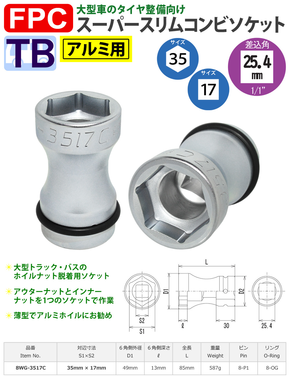 35-17サイズ スーパースリムコンビソケット 大型インパクト用 FPC