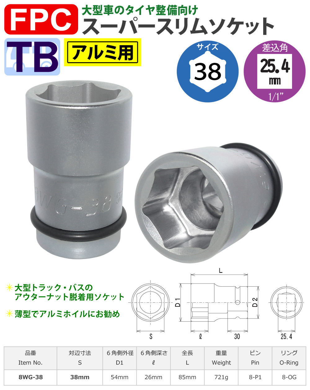 38mmサイズ 薄型ソケット 大型インパクト用 FPC